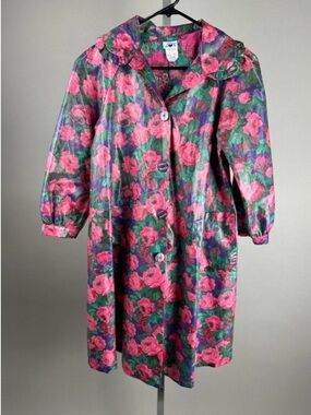 Vtg 90s Girls Hartstrings Rose Garden Floral Waxed Cotton Jacket Size 10/12
